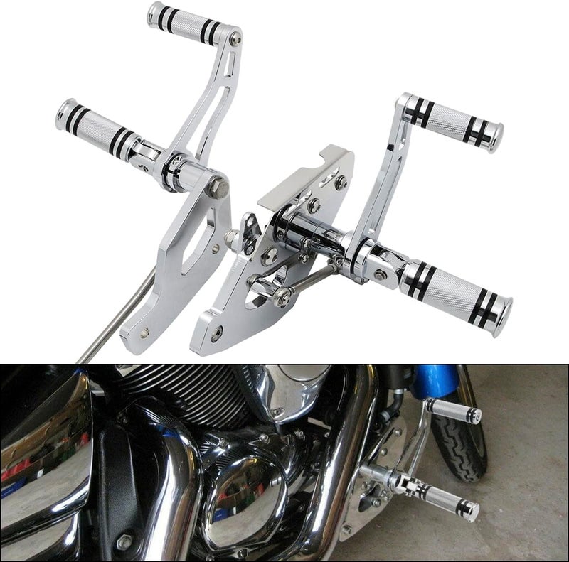 FENGREN Motorcycle 4" Forward Controls Footpegs Footrests Shift Levers Shifter Peg Linkages Compatible with Kawasaki Vulcan 900 VN900 Classic 2006-2023, Chrome - Image 2